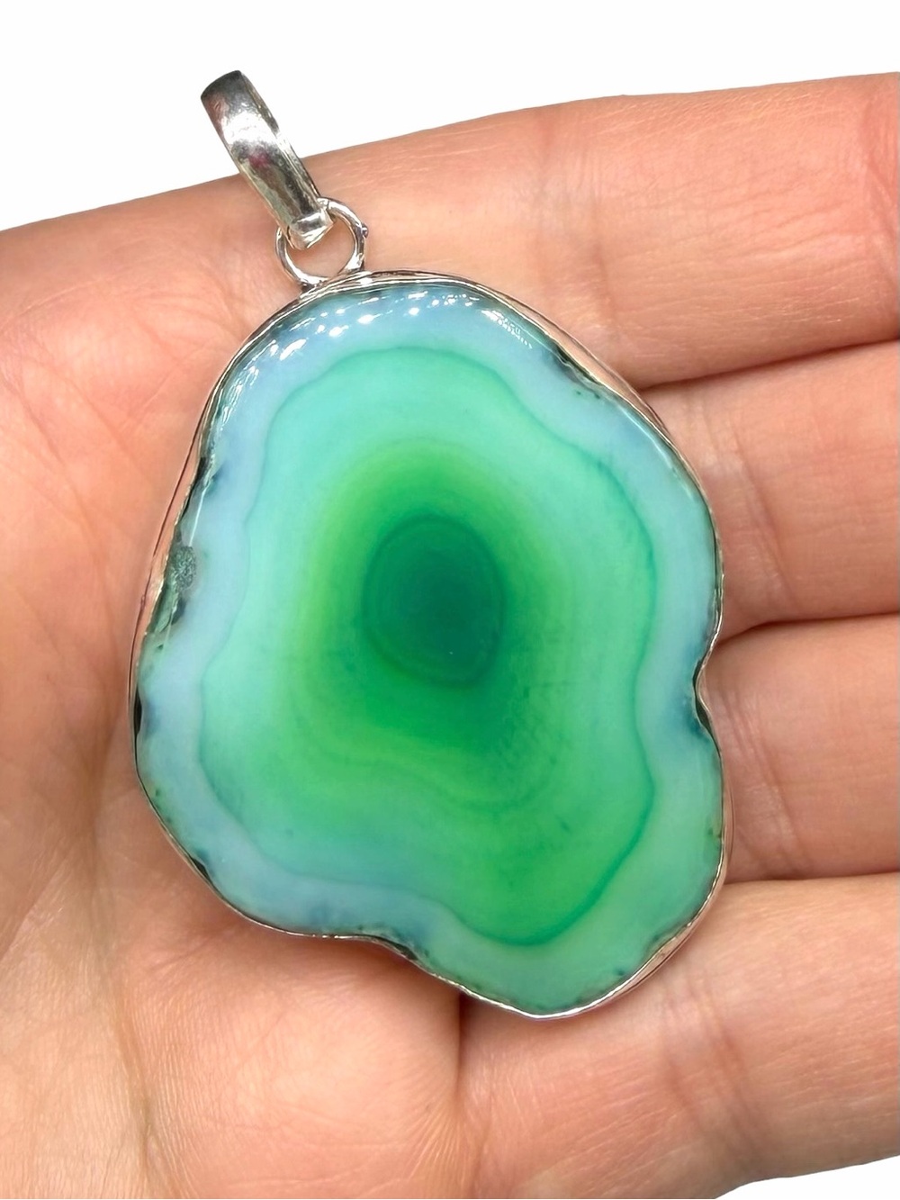 Green Botswana Agate Necklace Pendant 925 Sterling Silver Overlay
